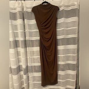 Zara Draped Midi Dress - Brown